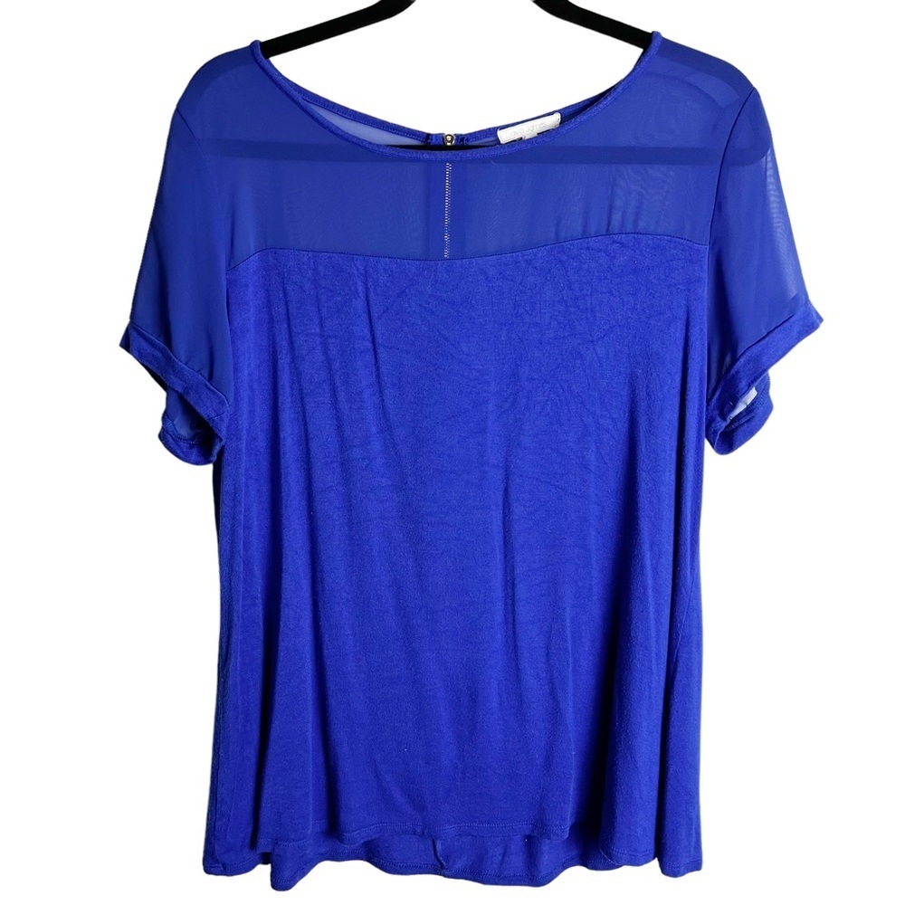 Ava James - Blue Sheer Top with Back Zipper - Sz. L